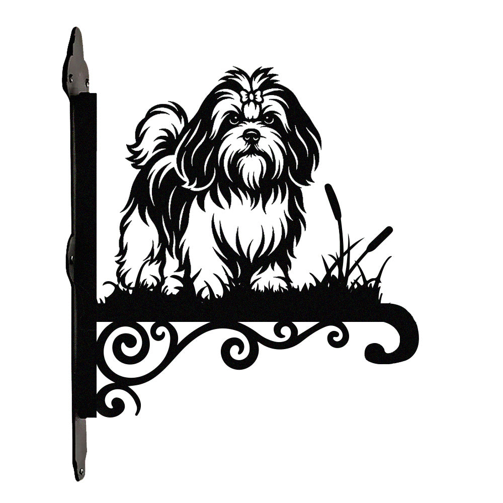 Lhasa apso metal hanging basket bracket mounted on outdoor wall for plant decoration