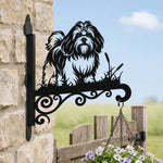 Lhasa apso metal hanging basket bracket mounted on outdoor wall for plant decoration