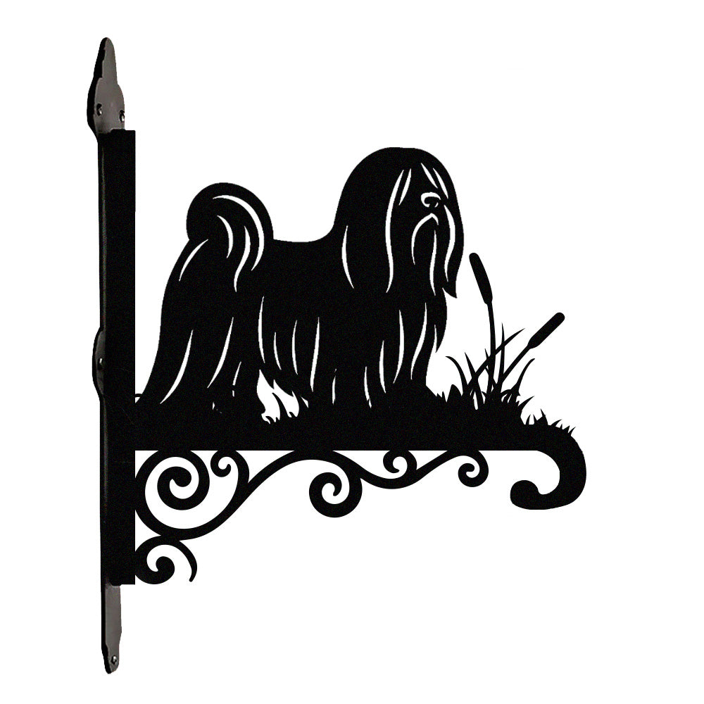 Lhasa apso metal hanging basket bracket mounted on outdoor wall for plant decoration