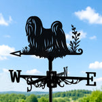 Lhasa apso metal weather vane with directional arrows and mounting rod, outdoor roof and garden decoration