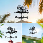 Lhasa apso metal weather vane with directional arrows and mounting rod, outdoor roof and garden decoration