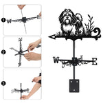 Lhasa apso metal weather vane with directional arrows and mounting rod, outdoor roof and garden decoration