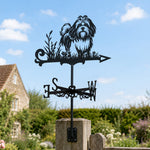 Lhasa apso metal weather vane with directional arrows and mounting rod, outdoor roof and garden decoration