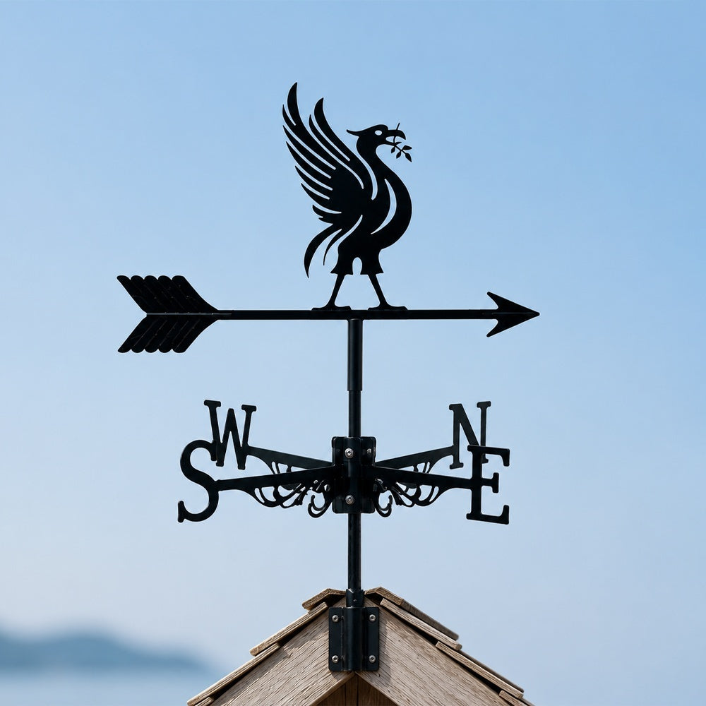 Liver bird metal weather vane with directional arrows and mounting rod, outdoor roof and garden decoration