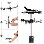 Lizard metal weather vane with directional arrows and mounting rod, outdoor roof and garden decoration