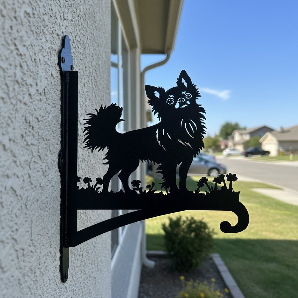 Chihuahua metal hanging basket bracket mounted on outdoor wall for plant decoration