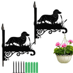 Long haired dachshund metal hanging basket bracket mounted on outdoor wall for plant decoration