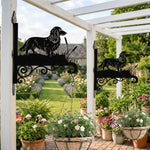 Long haired dachshund metal hanging basket bracket mounted on outdoor wall for plant decoration