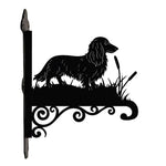 Long haired dachshund metal hanging basket bracket mounted on outdoor wall for plant decoration