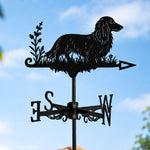 Long Haired Dachshund metal weather vane with directional arrows and mounting rod, outdoor roof and garden decoration