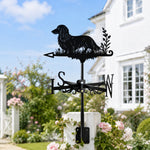Long Haired Dachshund metal weather vane with directional arrows and mounting rod, outdoor roof and garden decoration