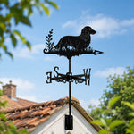 Long Haired Dachshund metal weather vane with directional arrows and mounting rod, outdoor roof and garden decoration