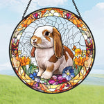 Lop eared bunny floral stained glass suncatcher window hanging, suitable for home and garden decoration