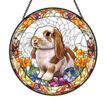 Lop eared bunny floral stained glass suncatcher window hanging, suitable for home and garden decoration