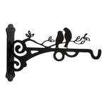 Love birds on branch metal hanging basket bracket mounted on outdoor wall for plant decoration