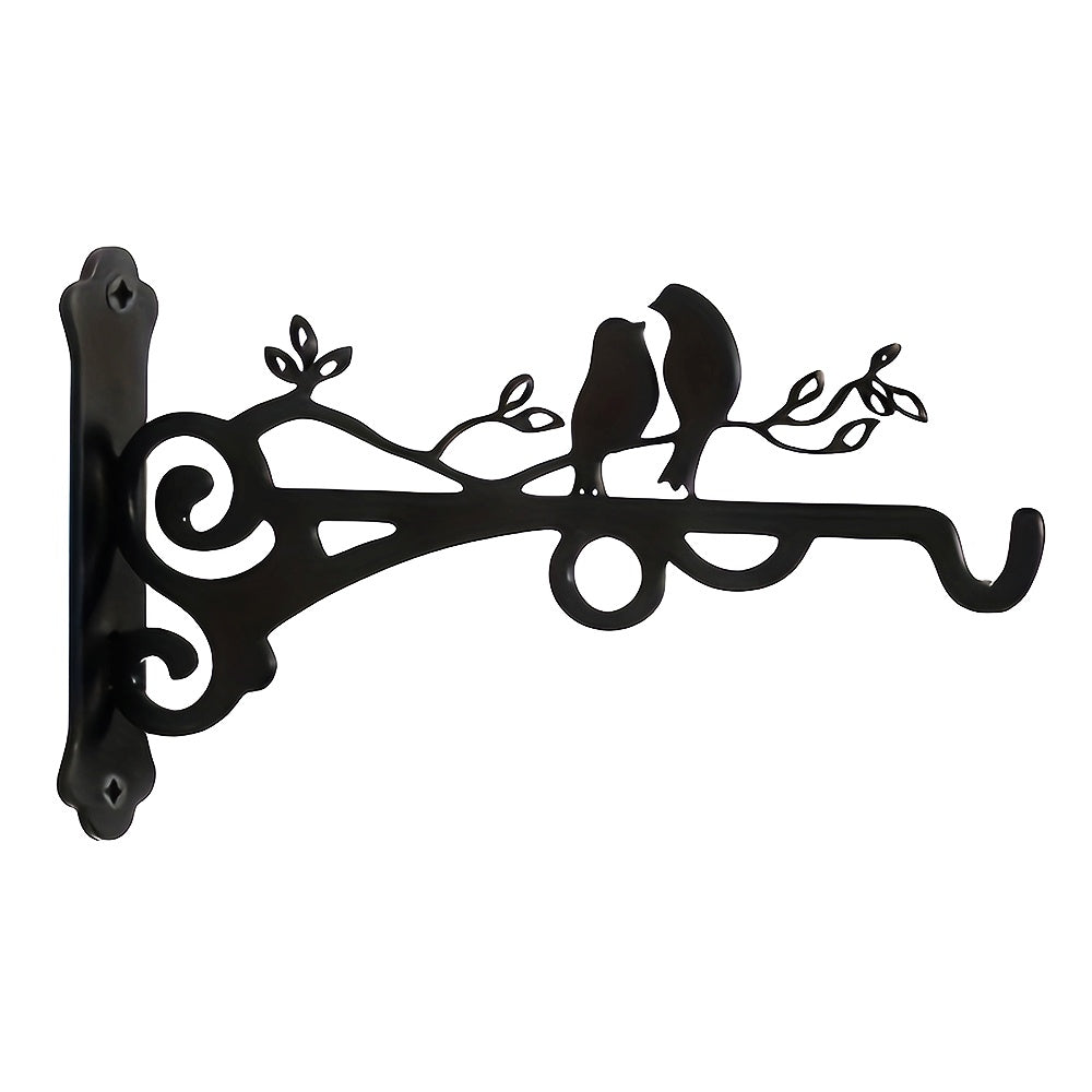 Love birds on branch metal hanging basket bracket mounted on outdoor wall for plant decoration