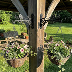 Love birds on branch metal hanging basket bracket mounted on outdoor wall for plant decoration