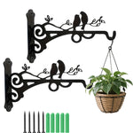 Love birds on branch metal hanging basket bracket mounted on outdoor wall for plant decoration