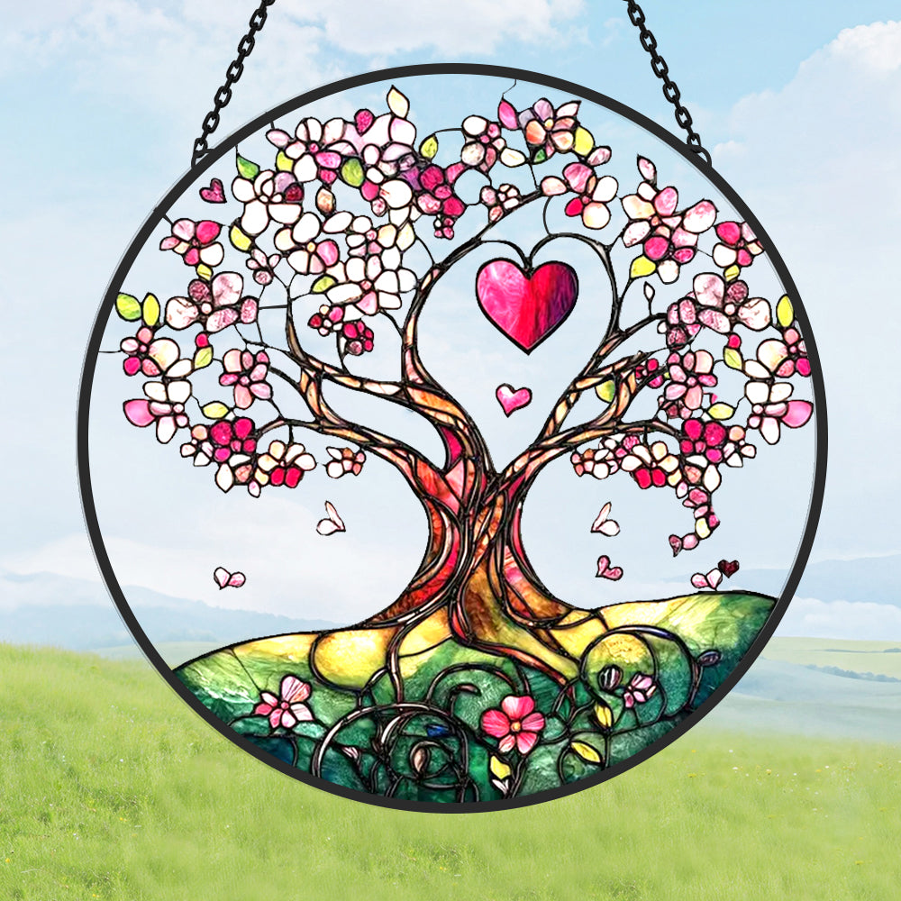 Love heart tree stained glass suncatcher window hanging, suitable for home and garden decoration