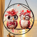 Love owl couple stained glass suncatcher window hanging, suitable for home and garden decoration
