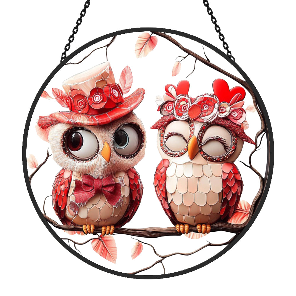 Love owl couple stained glass suncatcher window hanging, suitable for home and garden decoration