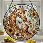 Loving giraffe mother and calf stained glass suncatcher window hanging, suitable for home and garden decoration