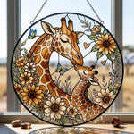 Loving giraffe mother and calf stained glass suncatcher window hanging, suitable for home and garden decoration