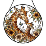 Loving giraffe mother and calf stained glass suncatcher window hanging, suitable for home and garden decoration