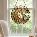 Loving giraffe mother and calf stained glass suncatcher window hanging, suitable for home and garden decoration