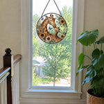 Loving giraffe mother and calf stained glass suncatcher window hanging, suitable for home and garden decoration