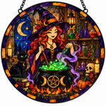 Magical Potion Witch Halloween stained glass suncatcher window hanging, suitable for home and garden decoration