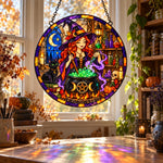 Magical Potion Witch Halloween stained glass suncatcher window hanging, suitable for home and garden decoration