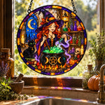 Magical Potion Witch Halloween stained glass suncatcher window hanging, suitable for home and garden decoration