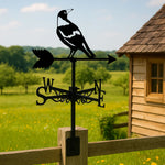 Magpie bird metal weather vane with directional arrows and mounting rod, outdoor roof and garden decoration