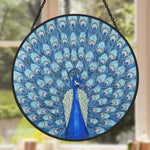 majestic peacock stained glass suncatcher window hanging, suitable for home and garden decoration.
