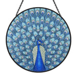 majestic peacock stained glass suncatcher window hanging, suitable for home and garden decoration.