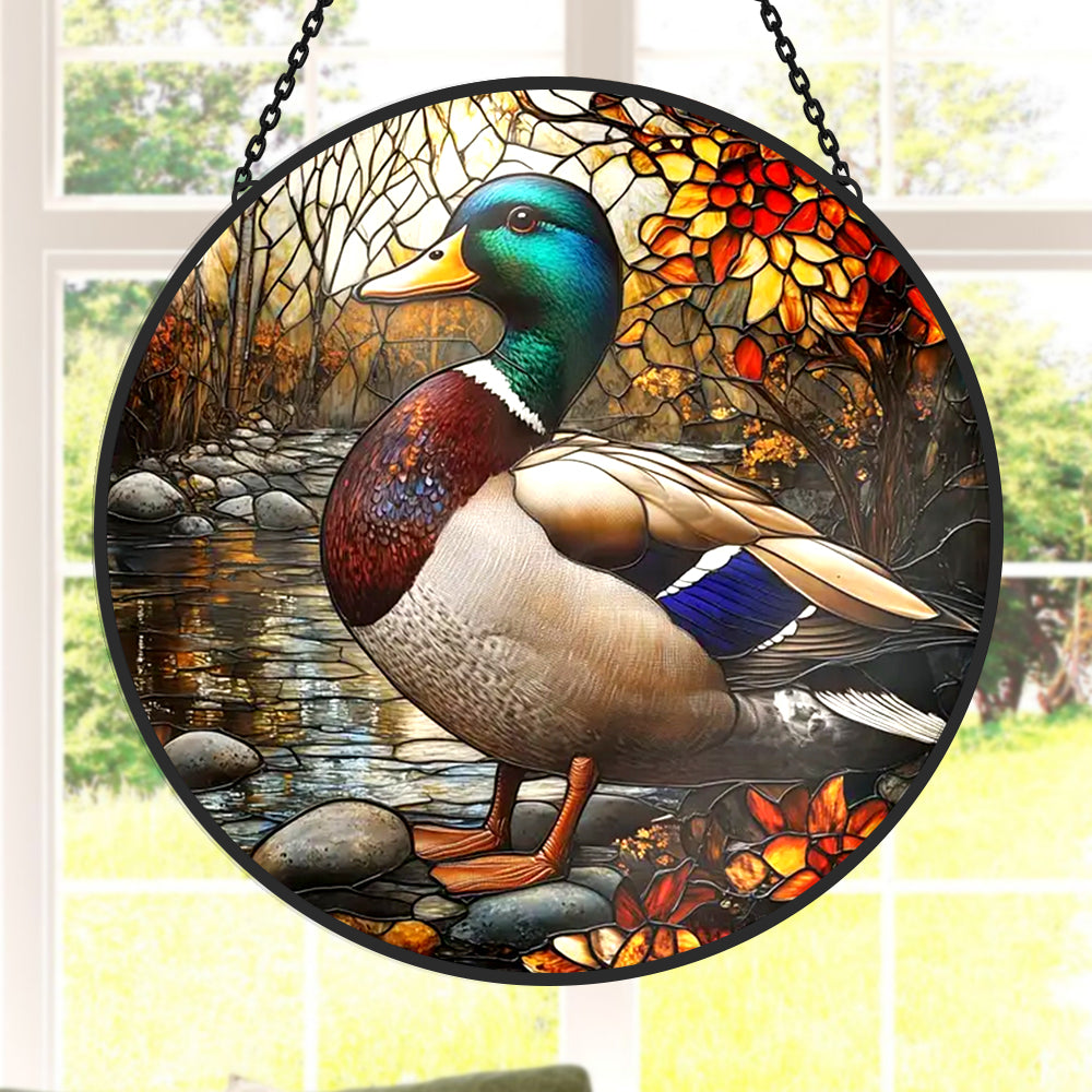 Mallard duck nature stained glass suncatcher window hanging, suitable for home and garden decoration