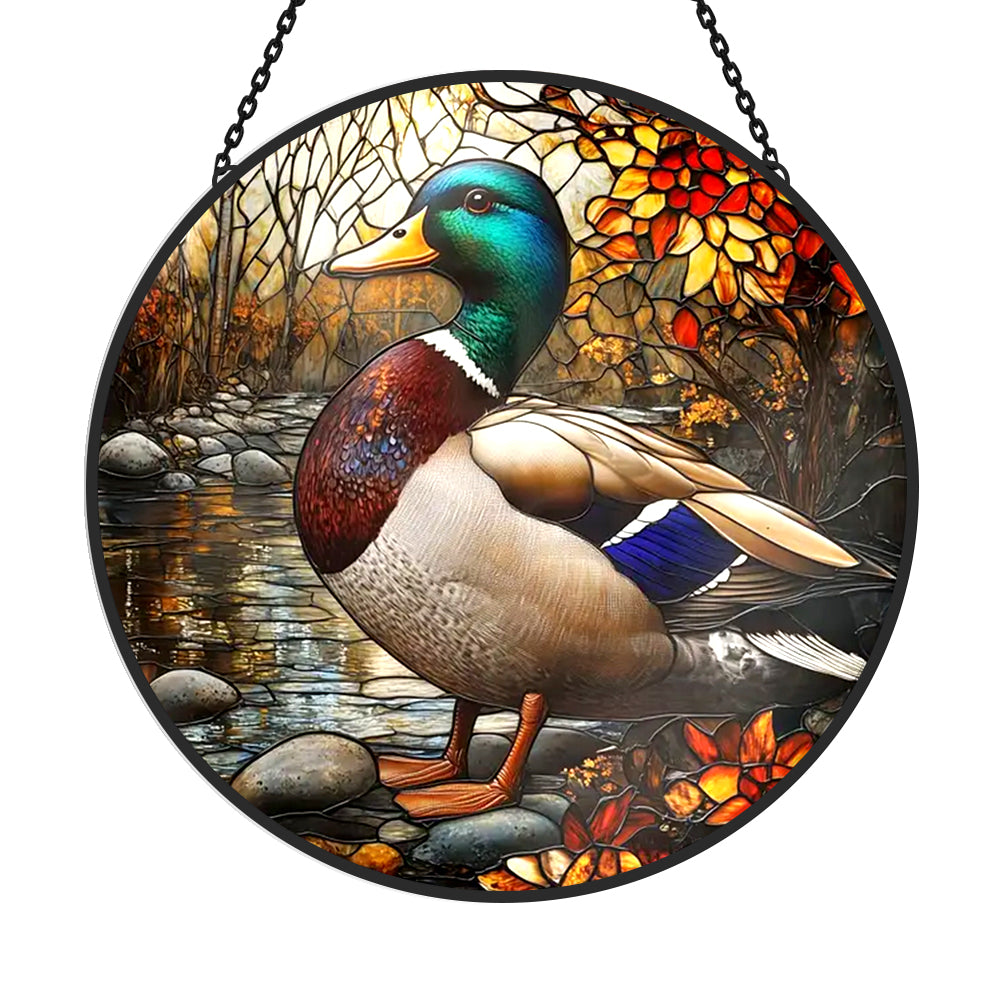 Mallard duck nature stained glass suncatcher window hanging, suitable for home and garden decoration