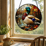 Mallard duck nature stained glass suncatcher window hanging, suitable for home and garden decoration