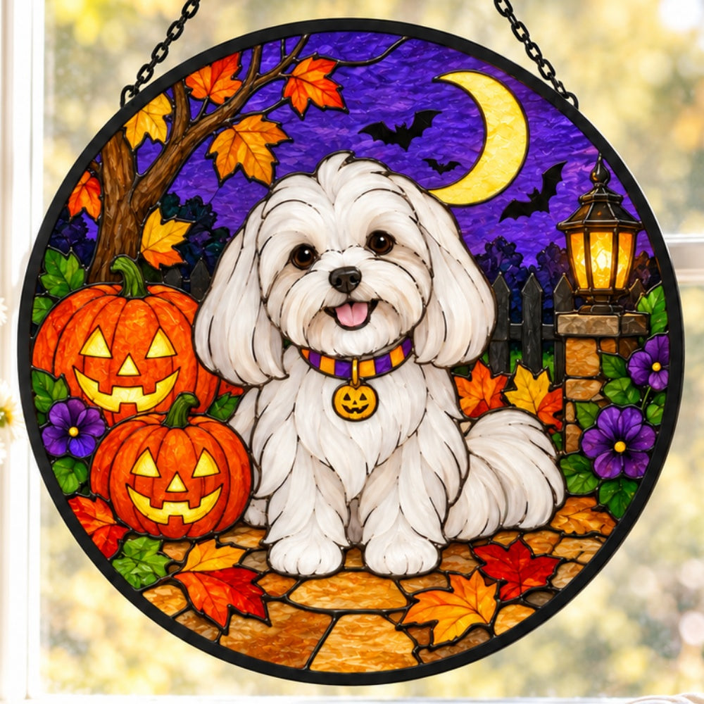Maltese Halloween stained glass suncatcher window hanging, suitable for home and garden decoration
