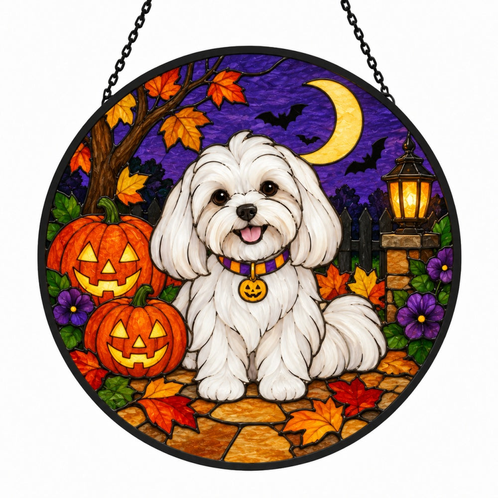 Maltese Halloween stained glass suncatcher window hanging, suitable for home and garden decoration