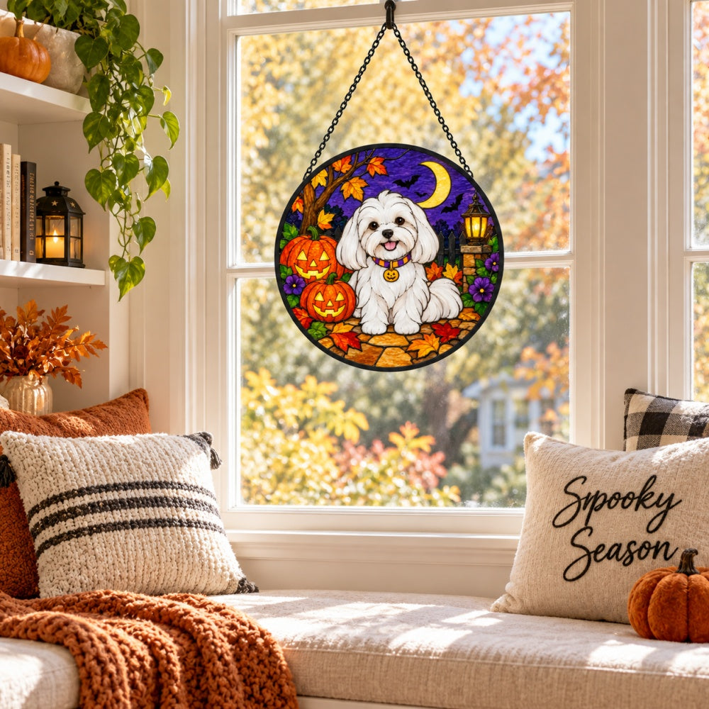 Maltese Halloween stained glass suncatcher window hanging, suitable for home and garden decoration