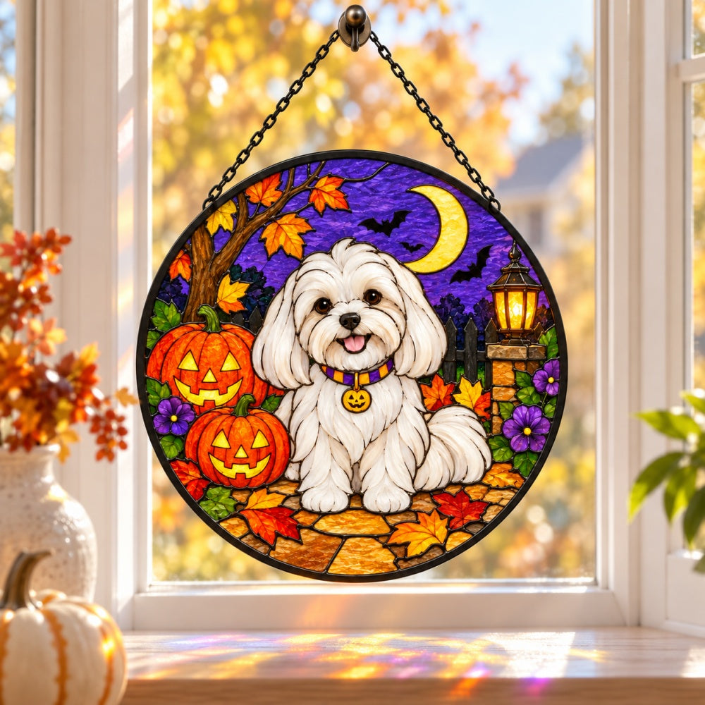 Maltese Halloween stained glass suncatcher window hanging, suitable for home and garden decoration