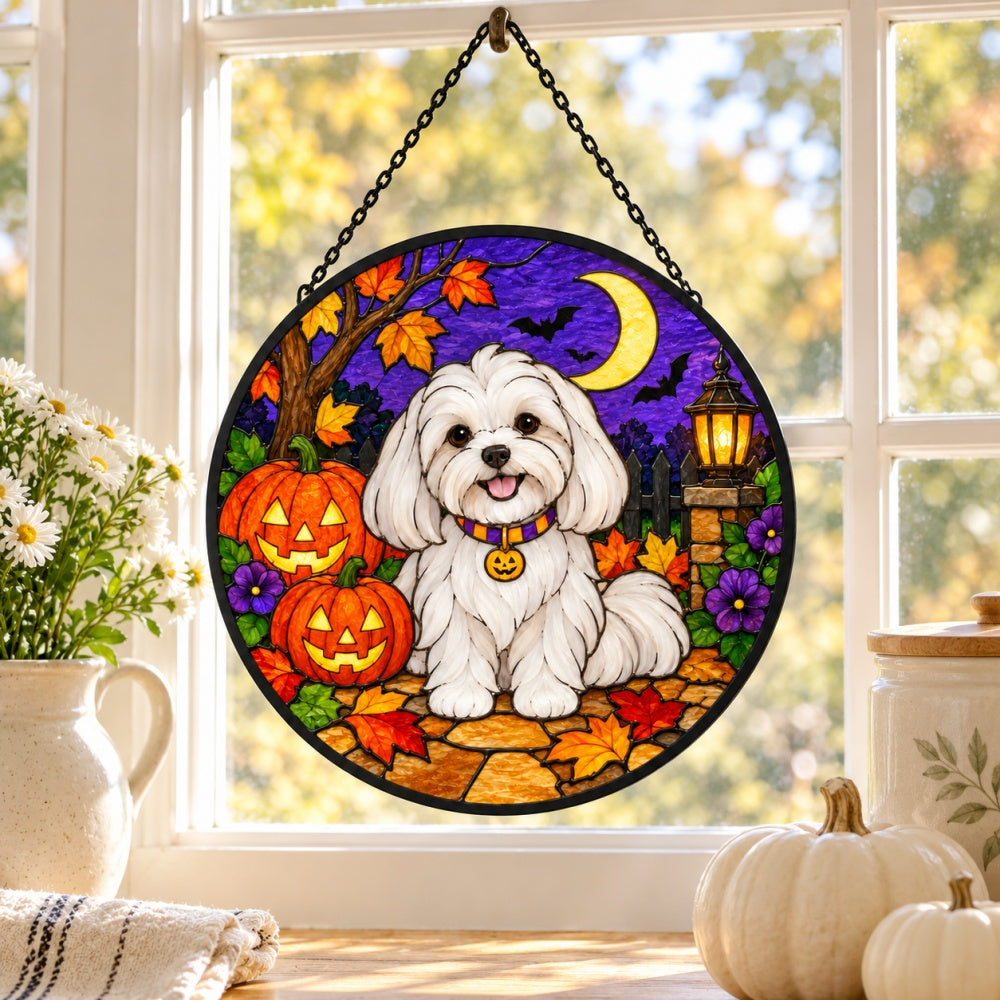 Maltese Halloween stained glass suncatcher window hanging, suitable for home and garden decoration