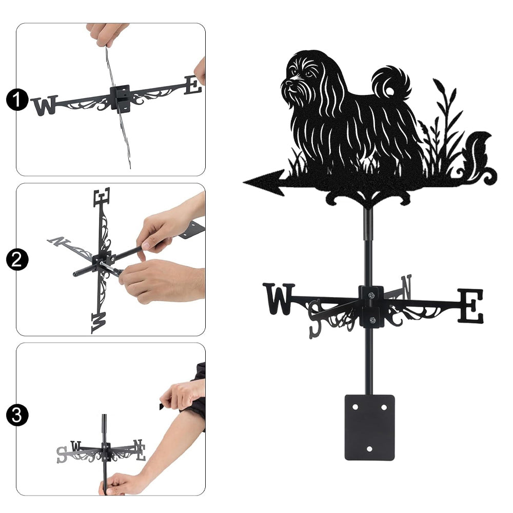 Maltese metal weather vane with directional arrows and mounting rod, outdoor roof and garden decoration