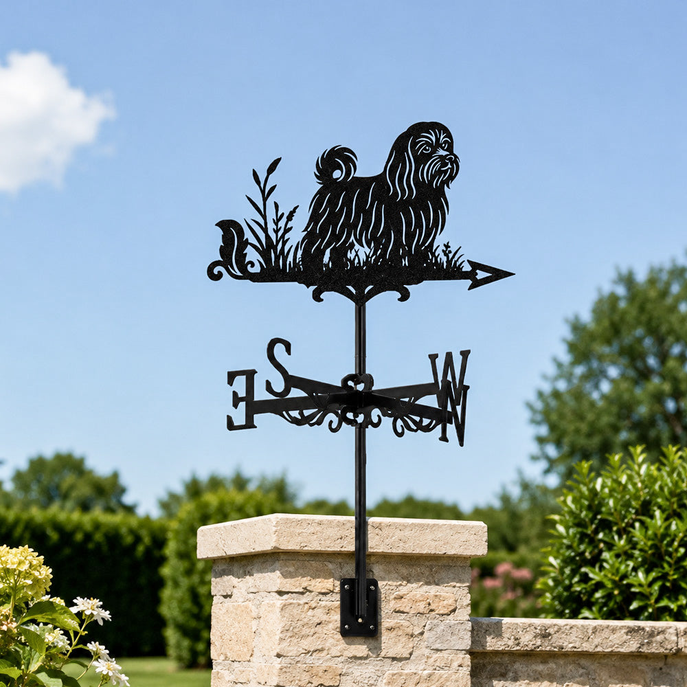 Maltese metal weather vane with directional arrows and mounting rod, outdoor roof and garden decoration