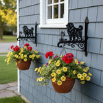 Maremma sheepdog metal hanging basket bracket mounted on outdoor wall for plant decoration