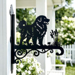 Maremma sheepdog metal hanging basket bracket mounted on outdoor wall for plant decoration