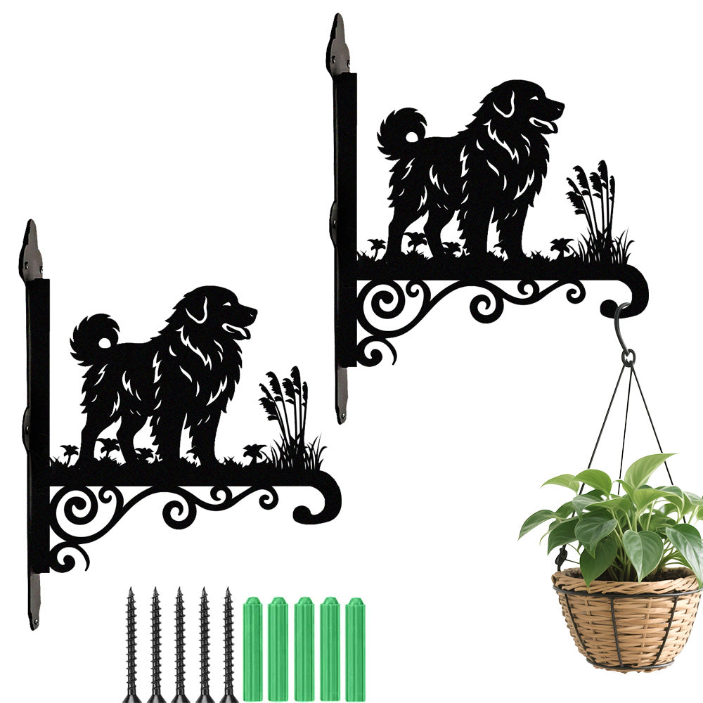 Maremma sheepdog metal hanging basket bracket mounted on outdoor wall for plant decoration