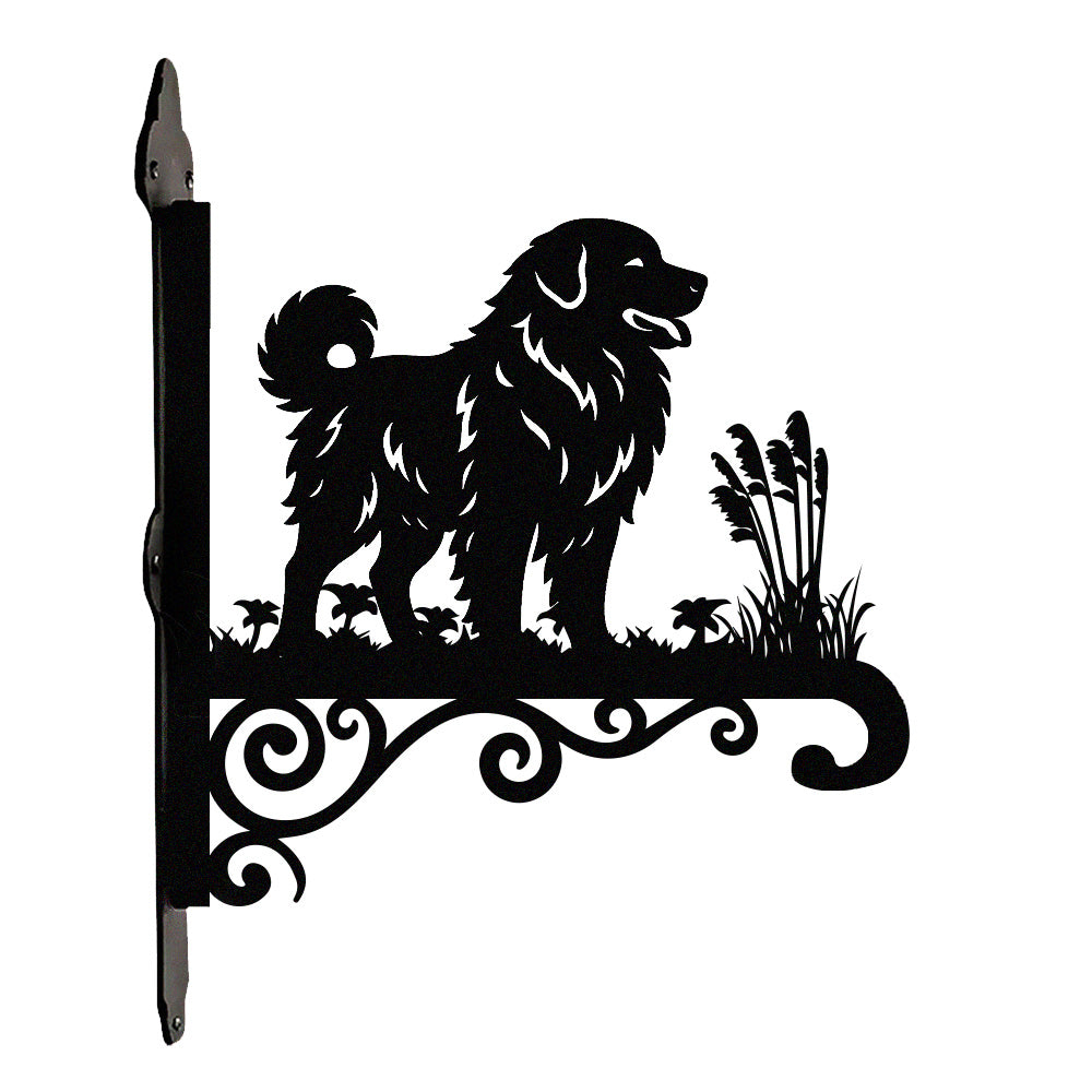 Maremma sheepdog metal hanging basket bracket mounted on outdoor wall for plant decoration